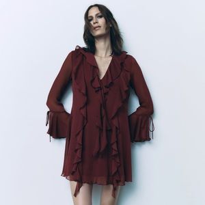 NWT Zara burgundy ruffle dress